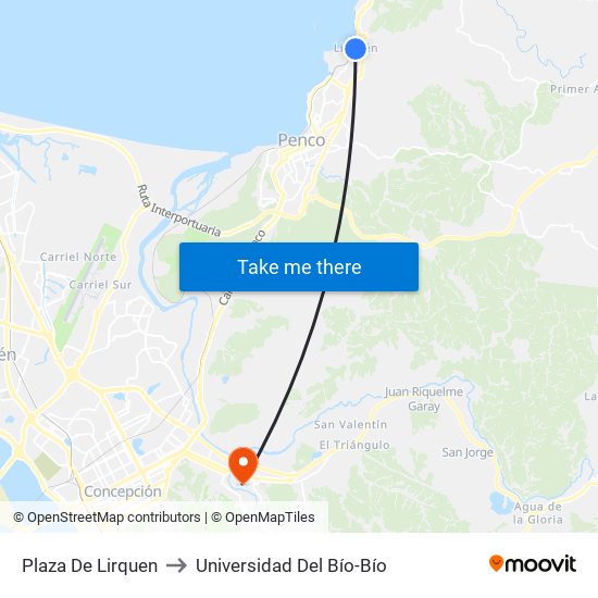 Plaza De Lirquen to Universidad Del Bío-Bío map