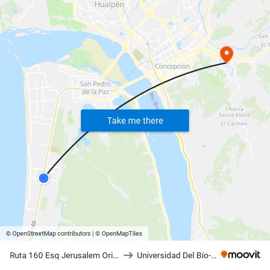 Ruta 160 Esq Jerusalem  Oriente to Universidad Del Bío-Bío map