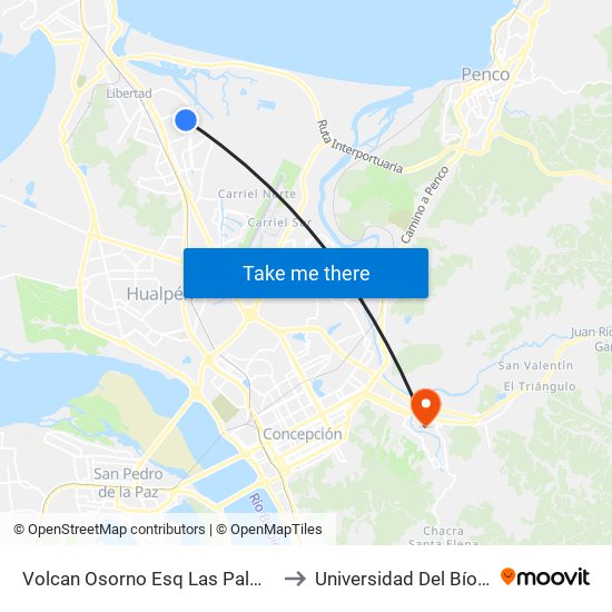 Volcan Osorno Esq Las Palmeras to Universidad Del Bío-Bío map