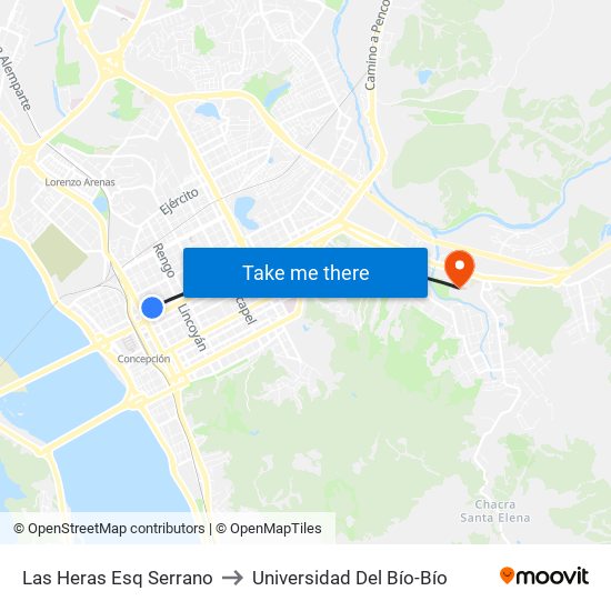 Las Heras Esq Serrano to Universidad Del Bío-Bío map