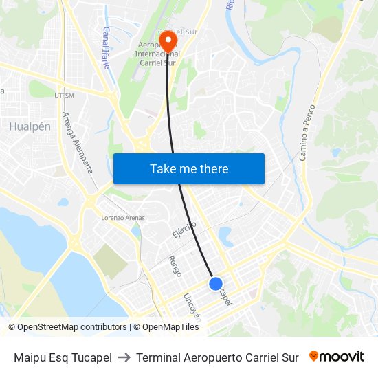 Maipu Esq Tucapel to Terminal Aeropuerto Carriel Sur map