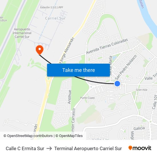 Calle C  Ermita  Sur to Terminal Aeropuerto Carriel Sur map