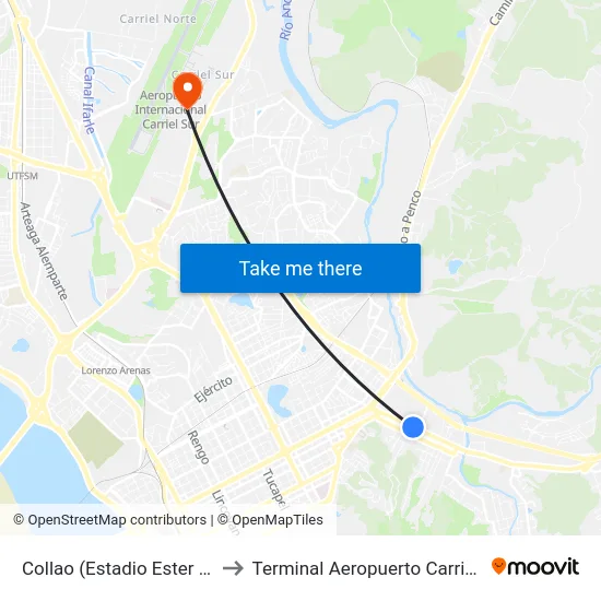 Collao (Estadio Ester Roa) to Terminal Aeropuerto Carriel Sur map