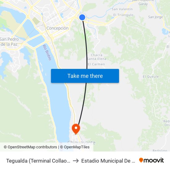 Tegualda (Terminal Collao Esq Estadio) to Estadio Municipal De Chiguayante map