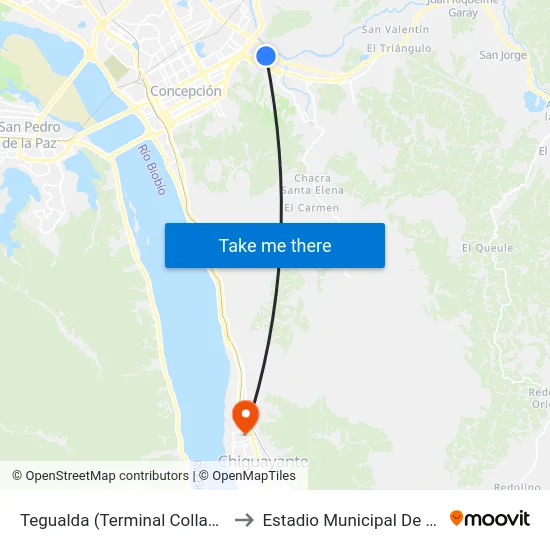 Tegualda (Terminal Collao Esq Estadio) to Estadio Municipal De Chiguayante map