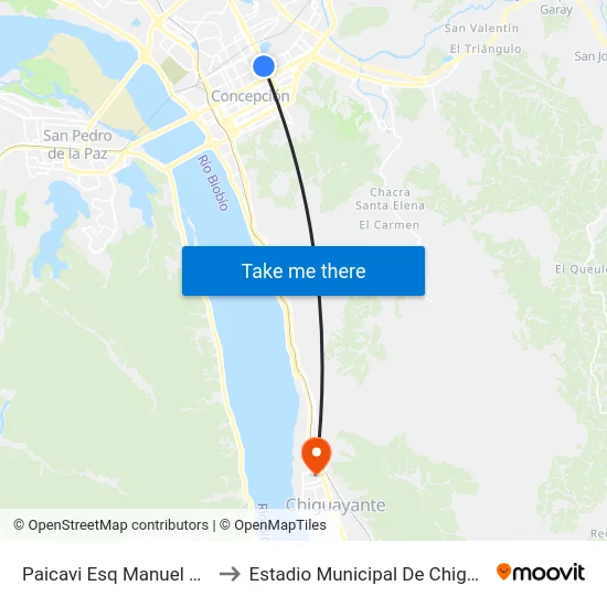 Paicavi Esq Manuel Bulnes to Estadio Municipal De Chiguayante map
