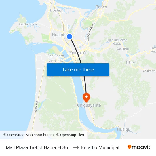 Mall Plaza Trebol  Hacia El Sur (Paradero Poniente) to Estadio Municipal De Chiguayante map