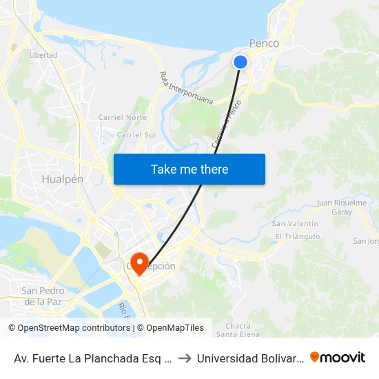 Av. Fuerte La Planchada Esq Quilla to Universidad Bolivariana map