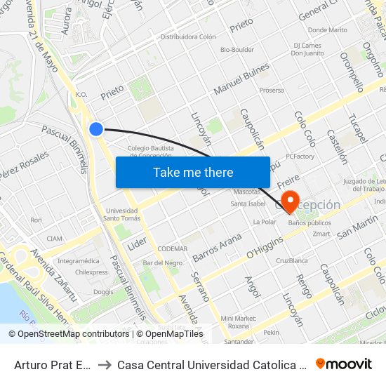 Arturo Prat Esq Gral. Cruz to Casa Central Universidad Catolica De La Santisima Concepción map