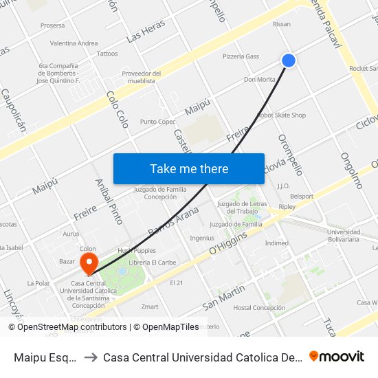 Maipu Esq Ongolmo to Casa Central Universidad Catolica De La Santisima Concepción map