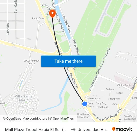 Mall Plaza Trebol  Hacia El Sur (Paradero Oriente) to Universidad Andrés Bello map