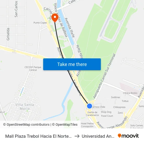 Mall Plaza Trebol  Hacia El Norte (Paradero Norte) to Universidad Andrés Bello map