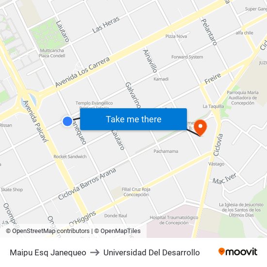 Maipu Esq Janequeo to Universidad Del Desarrollo map