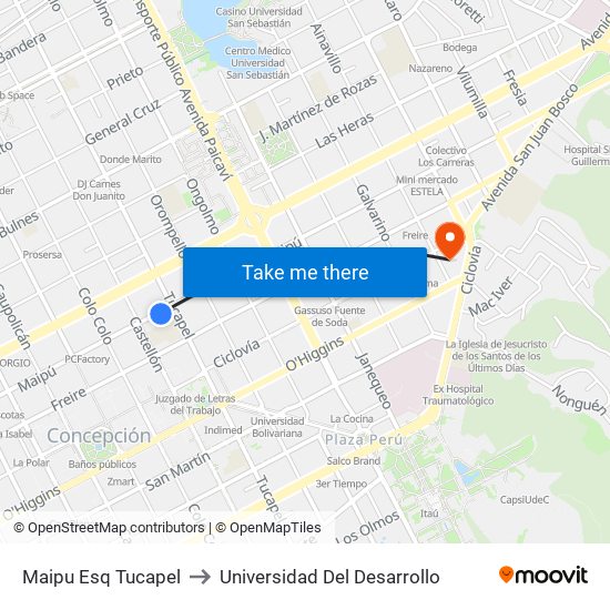 Maipu Esq Tucapel to Universidad Del Desarrollo map