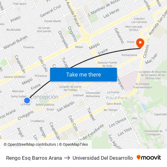 Rengo Esq Barros Arana to Universidad Del Desarrollo map