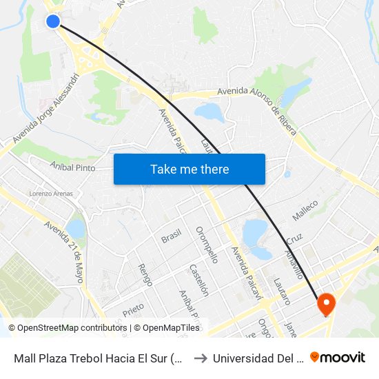 Mall Plaza Trebol  Hacia El Sur (Paradero Poniente) to Universidad Del Desarrollo map