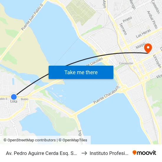Av. Pedro Aguirre Cerda Esq. Super Ganga (N) to Instituto Profesional Aiep map