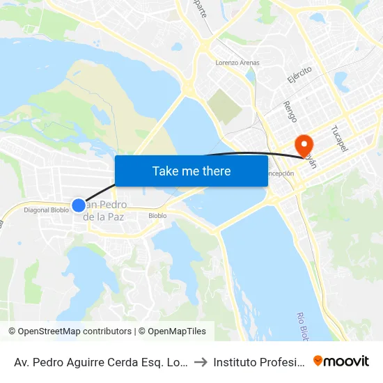 Av. Pedro Aguirre Cerda Esq. Los Franciscanos to Instituto Profesional Aiep map