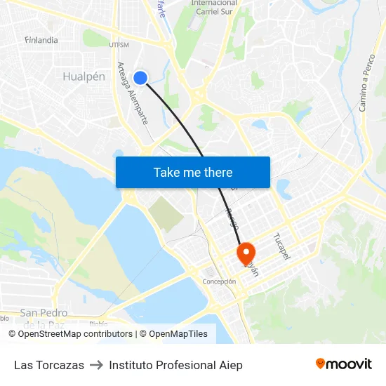 Las Torcazas to Instituto Profesional Aiep map