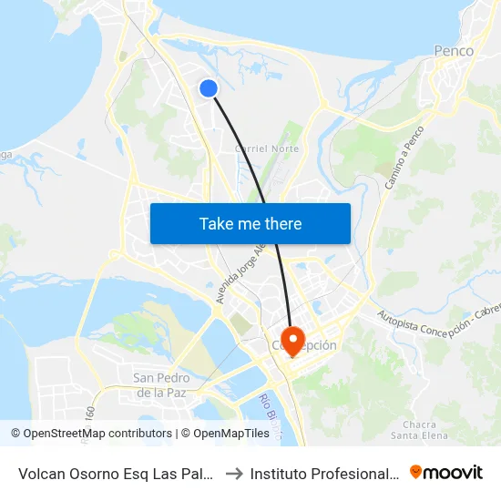 Volcan Osorno Esq Las Palmeras to Instituto Profesional Aiep map