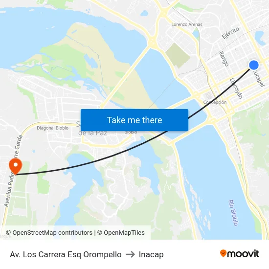Av. Los Carrera Esq Orompello to Inacap map