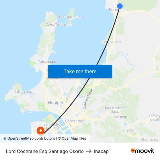 Lord Cochrane Esq Santiago Osorio to Inacap map