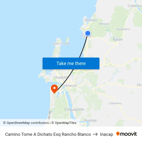 Camino Tome A Dichato Esq Rancho Blanco to Inacap map