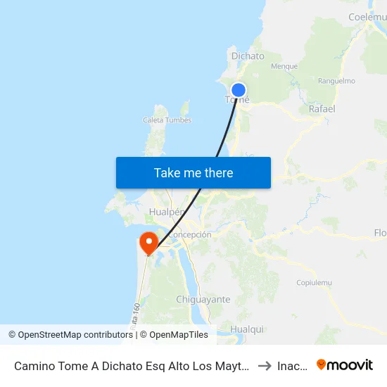Camino Tome A Dichato Esq Alto Los Maytenes to Inacap map