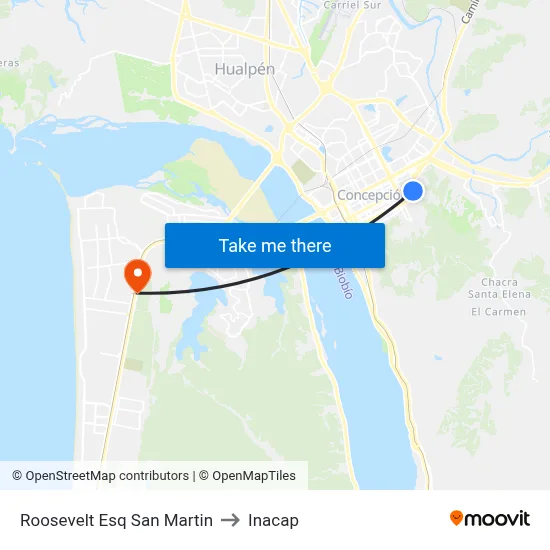Roosevelt Esq San Martin to Inacap map