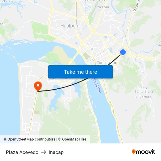 Plaza Acevedo to Inacap map