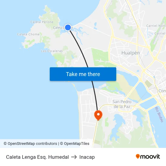 Caleta Lenga Esq. Humedal to Inacap map