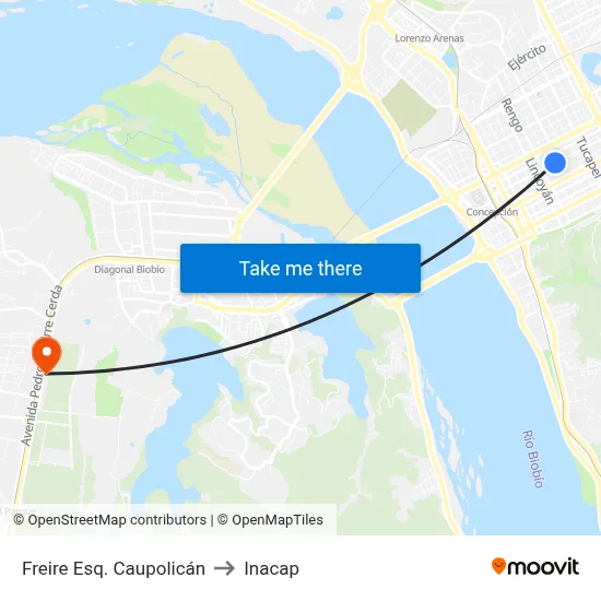 Freire Esq. Caupolicán to Inacap map