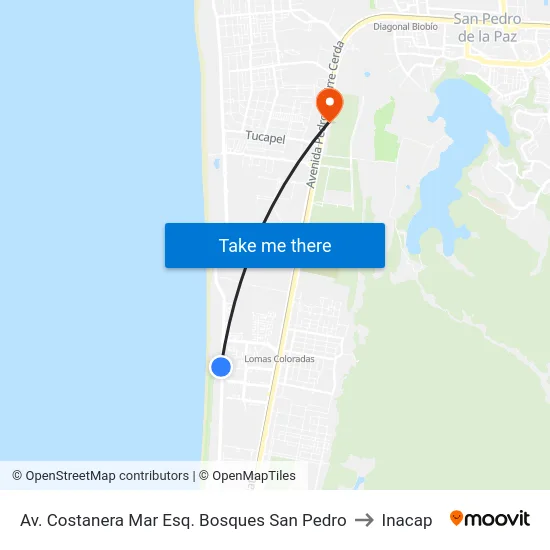 Av. Costanera Mar Esq. Bosques San Pedro to Inacap map