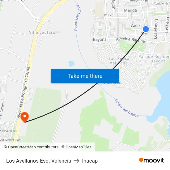 Los Avellanos Esq. Valencia to Inacap map