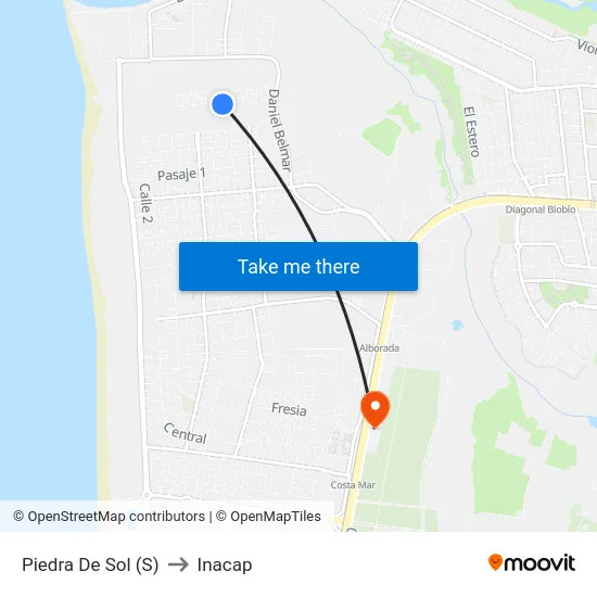 Piedra De Sol (S) to Inacap map