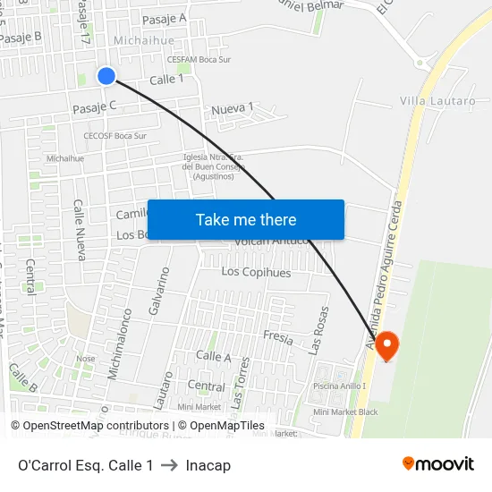 O'Carrol Esq. Calle 1 to Inacap map