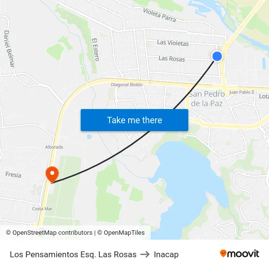 Los Pensamientos Esq. Las Rosas to Inacap map