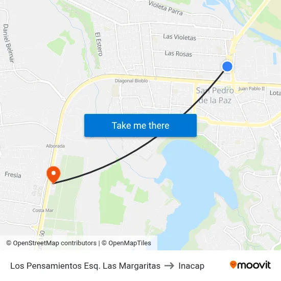 Los Pensamientos Esq. Las Margaritas to Inacap map