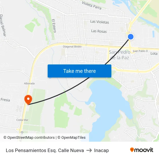 Los Pensamientos Esq. Calle Nueva to Inacap map