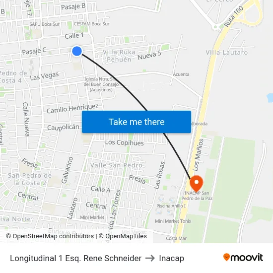 Longitudinal 1 Esq. Rene Schneider to Inacap map