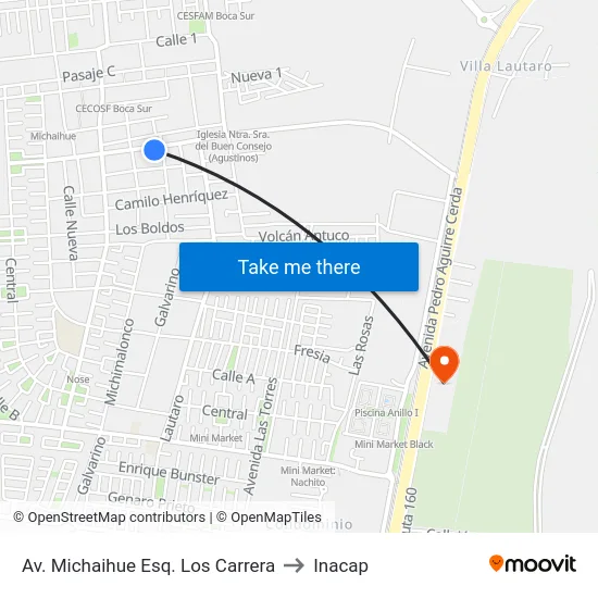 Av. Michaihue Esq. Los Carrera to Inacap map