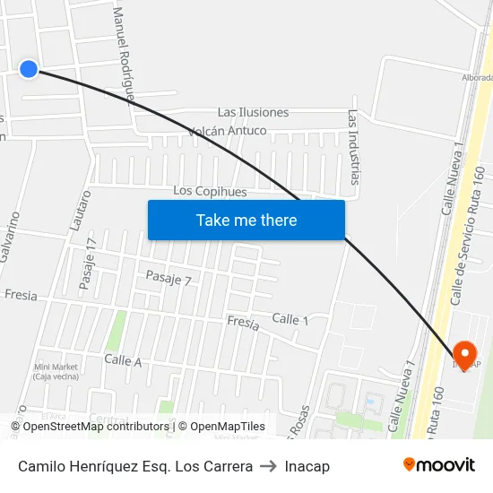 Camilo Henríquez Esq. Los Carrera to Inacap map