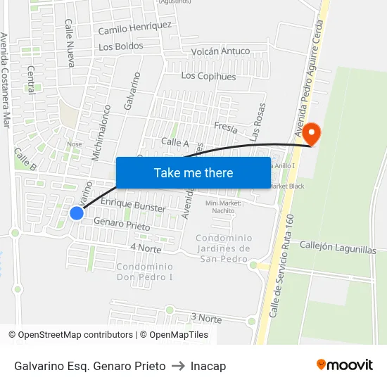 Galvarino Esq. Genaro Prieto to Inacap map