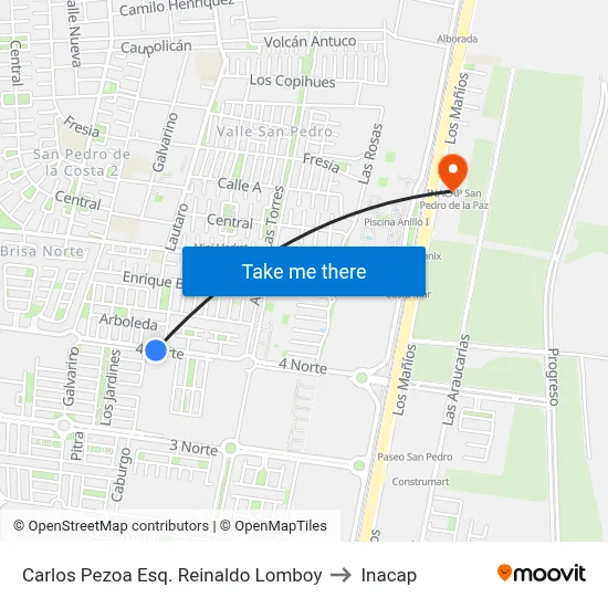 Carlos Pezoa Esq. Reinaldo Lomboy to Inacap map