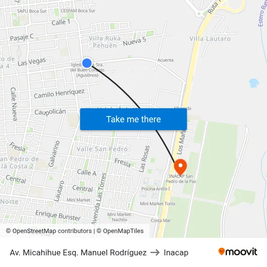 Av. Micahihue Esq. Manuel Rodríguez to Inacap map