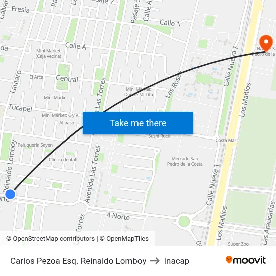 Carlos Pezoa Esq. Reinaldo Lomboy to Inacap map