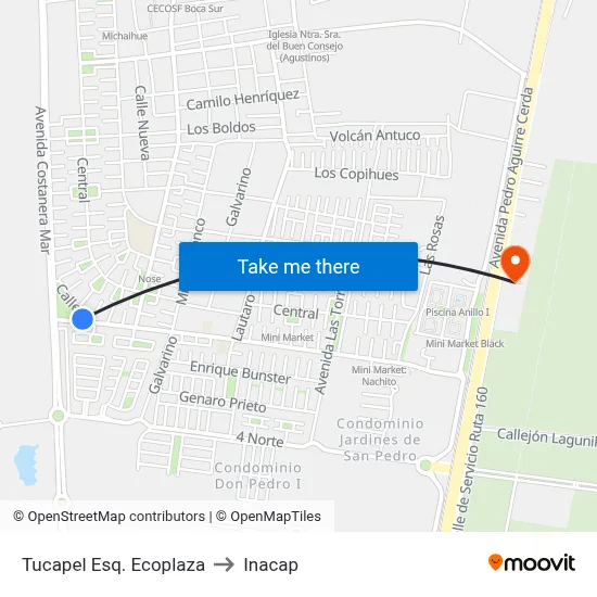 Tucapel Esq. Ecoplaza to Inacap map