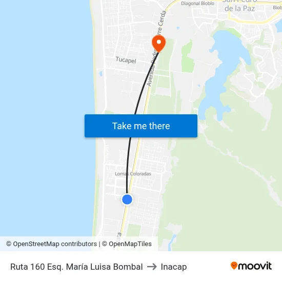 Ruta 160 Esq. María Luisa Bombal to Inacap map