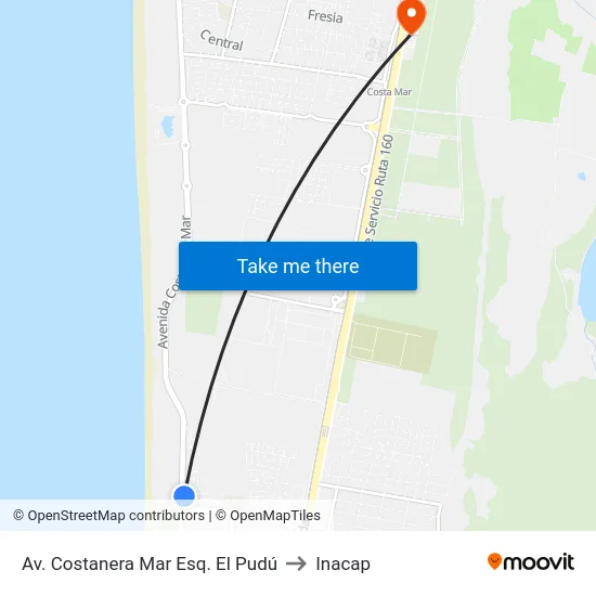 Av. Costanera Mar Esq. El Pudú to Inacap map