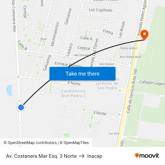 Av. Costanera Mar Esq. 3 Norte to Inacap map